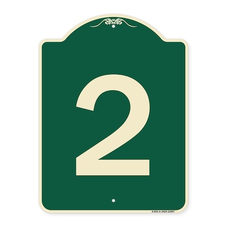 Signmission Designer Series Sign W/ Number 2, Green & Tan Heavy-Gauge Aluminum Sign, 24" x 18", G-1824-22897 A-DES-G-1824-22897
